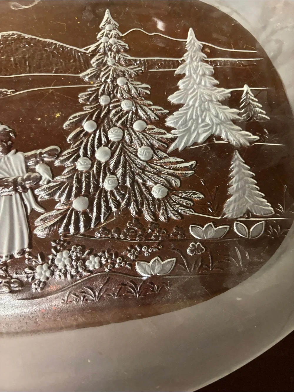 Etched Glass Holiday Serving Platter - Scenic Winter Tree Design